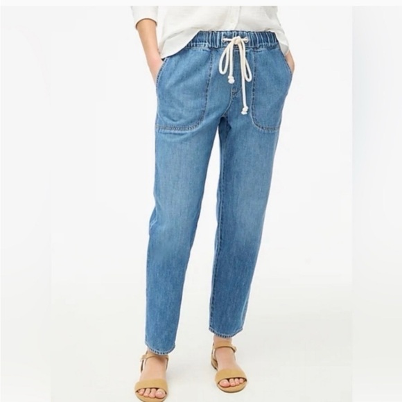 J. Crew Denim - J.Crew Factory Petite Chambray Pants 27P Pull-On Elastic Waist Cropped Denim NWT